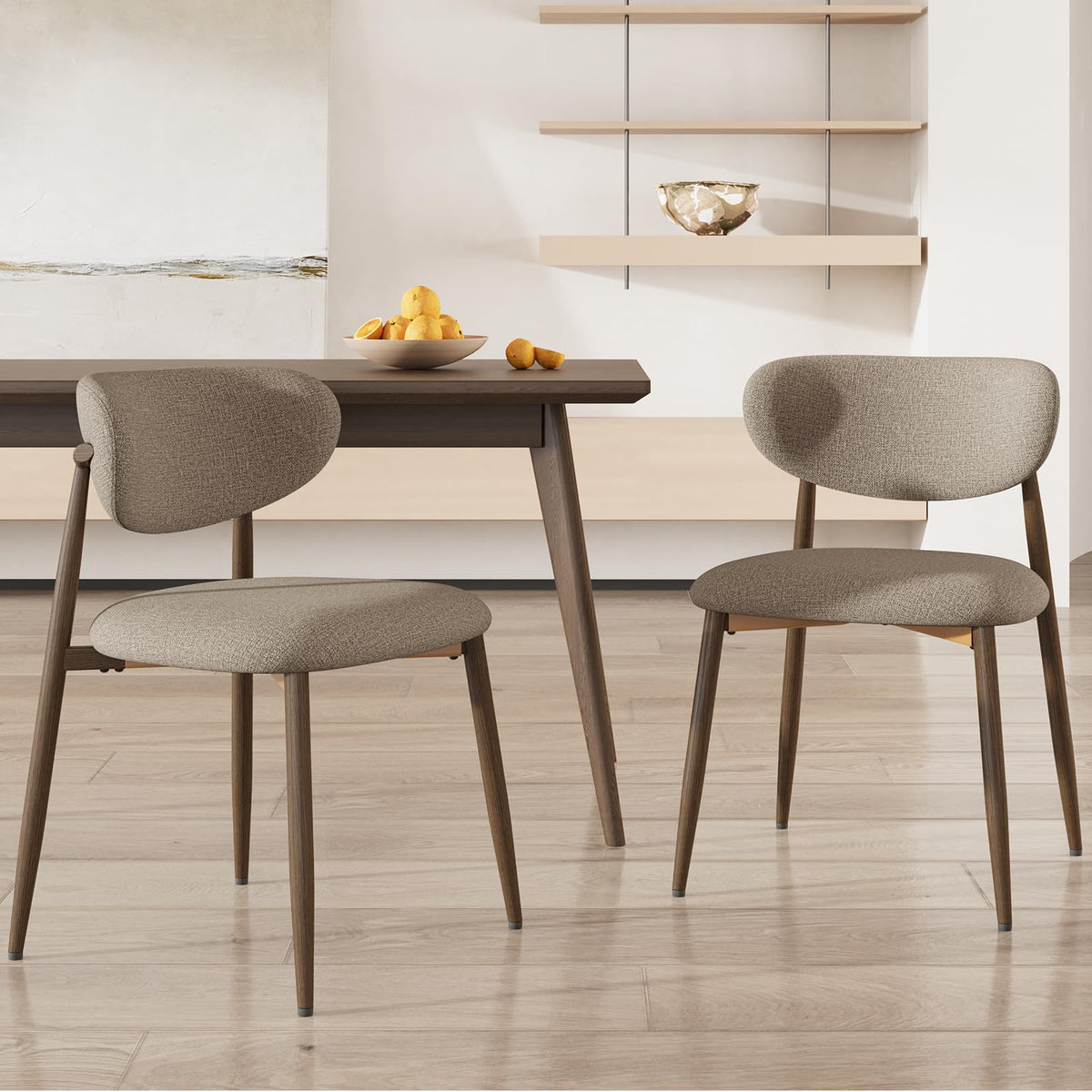 COLAMY Küchenstuhl Esszimmerstühle 4er Set, Moderne Polsterstuhl Essstühle mit Fester Rückenlehne, Stoff Esszimmerstühl mit Holzbein für Esszimmer, Küche, Restaurant, Beige