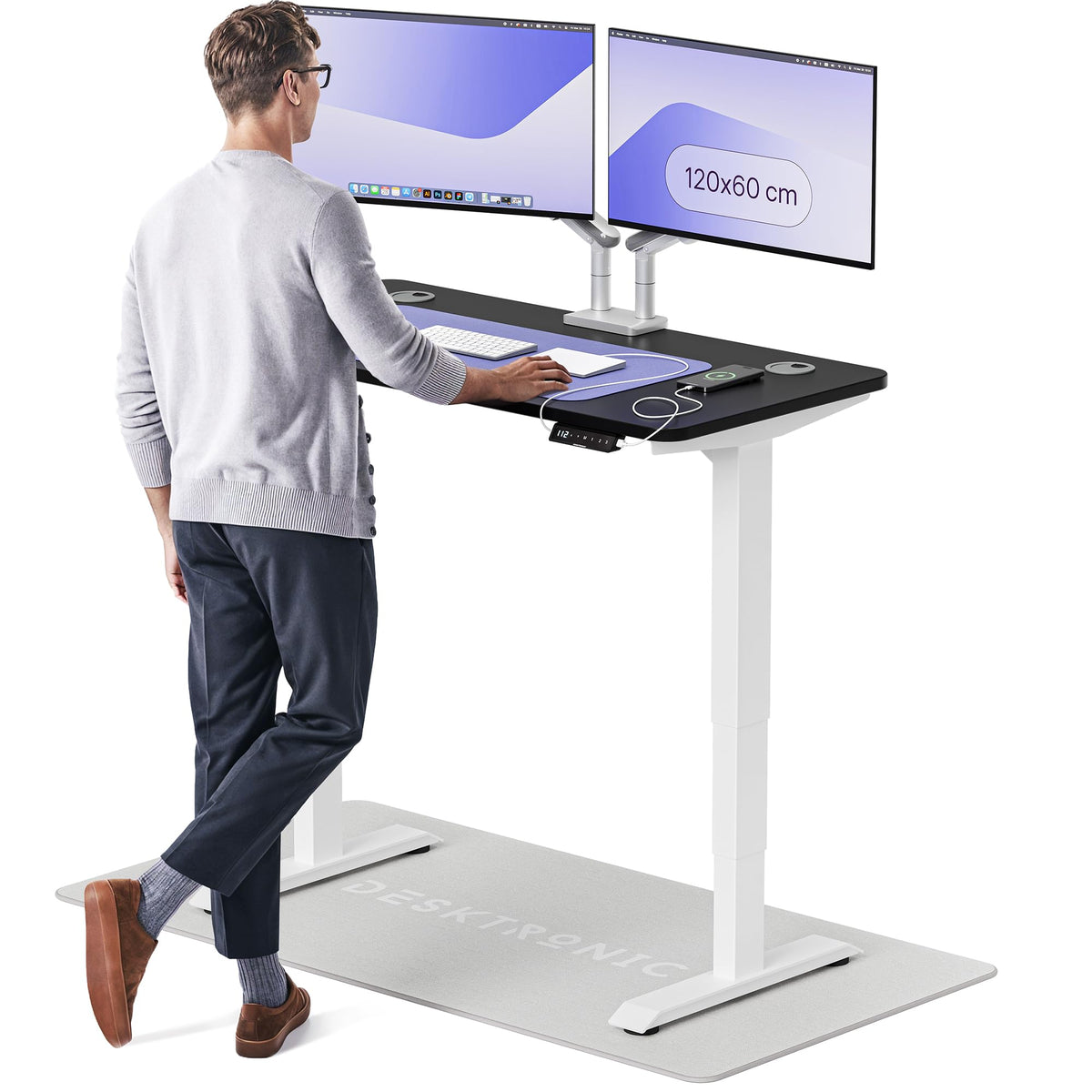 Desktronic HomePro Schreibtisch elektrisch höhenverstellbar, Steh-Sitz Schreibtisch mit Dual Motor, Touchscreen & USB-A/USB-C