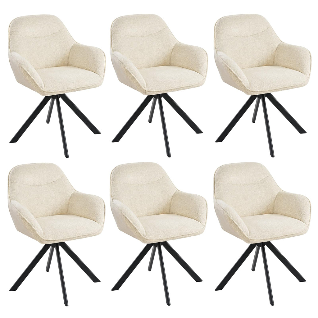 6er Set Esszimmerstühle Drehbar mit Armlehne, 360° Drehstuhl Polsterstuhl Samt Modern Küchenstuhl mit Metallbeine für Esszimmer, Wohnzimmer, Büro, Dunkelgrau