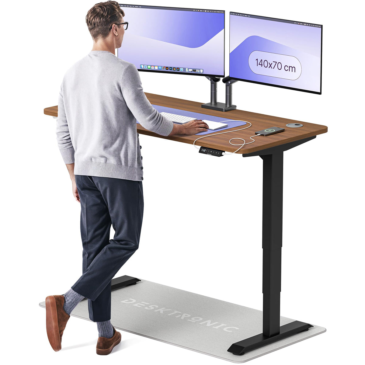Desktronic HomePro Schreibtisch elektrisch höhenverstellbar, Steh-Sitz Schreibtisch mit Dual Motor, Touchscreen & USB-A/USB-C