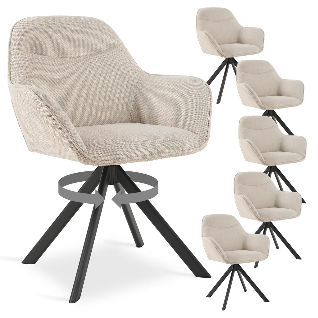 Esszimmerstühle Drehbar 4er Set mit Armlehne, 360° drehbar, Polsterstuhl Leinen, Drehstuhl Esszimmer Beige, Küchenstuhl mit Metallbeine für Esszimmer, Wohnzimmer, Büro