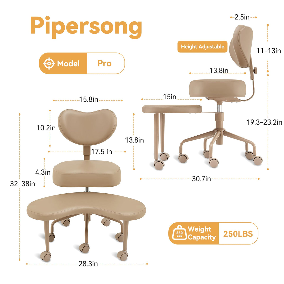 Pipersong Criss Cross Bürostuhl Ergonomisch mit Fußstütze & Rollen, Schreibtischstuhl mit verstellbaren Armlehnen