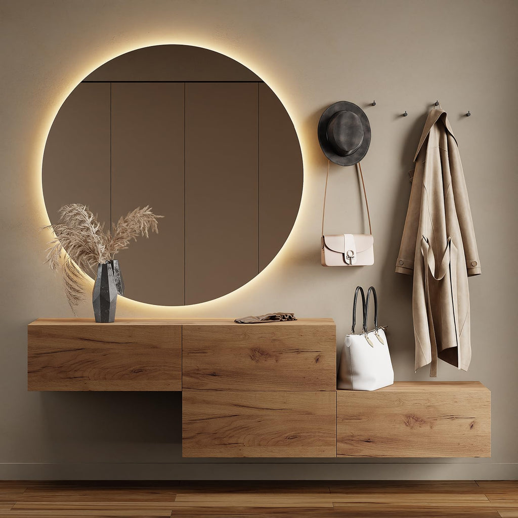 Planetmöbel Garderobe Flur mit Stauraum, Wandgarderobe mit 2 Klappen, Dielenschrank aus Holzwerkstoff Gold Eiche/Anthrazit