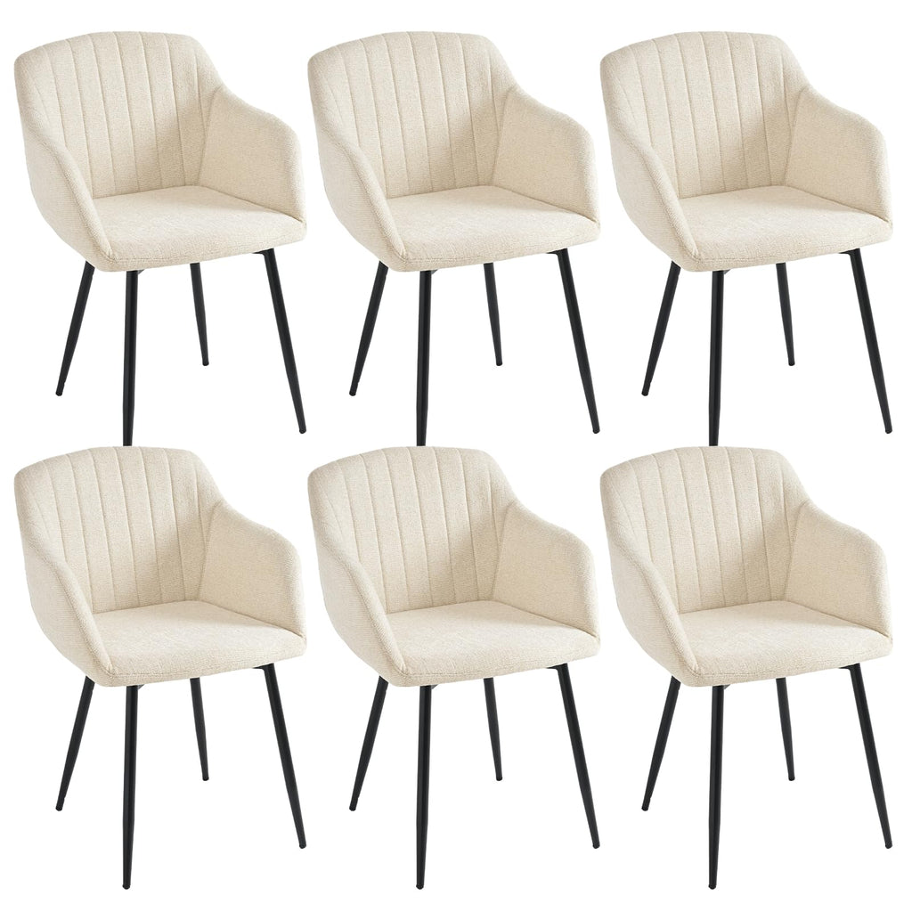 Esszimmerstühle Beige 4er Set mit Armlehnen, Modern Polsterstühle Leinen, Küchenstühle mit Metallgestell für Esszimmer, Wohnzimmer, Küche