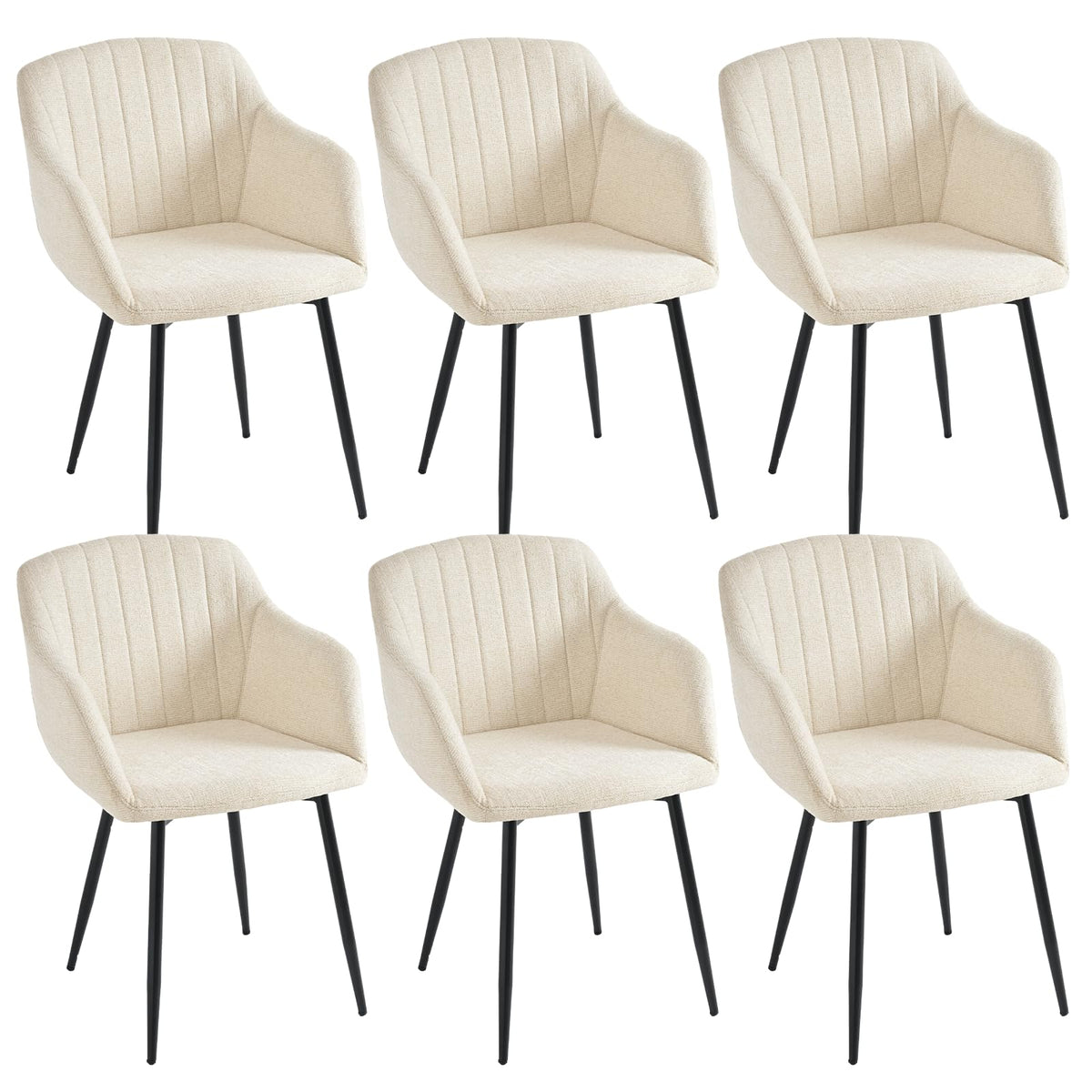 Esszimmerstühle Beige 4er Set mit Armlehnen, Modern Polsterstühle Leinen, Küchenstühle mit Metallgestell für Esszimmer, Wohnzimmer, Küche