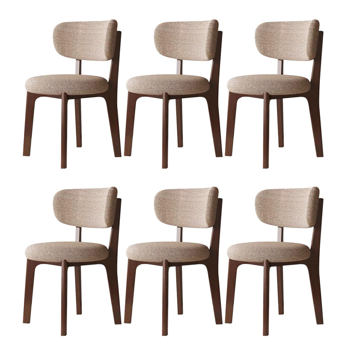 Esszimmerstühle 4er Set mit Polsterung, Holzbeine in Walnuss, Khaki, Küchenstühle mit geschwungener Rückenlehne