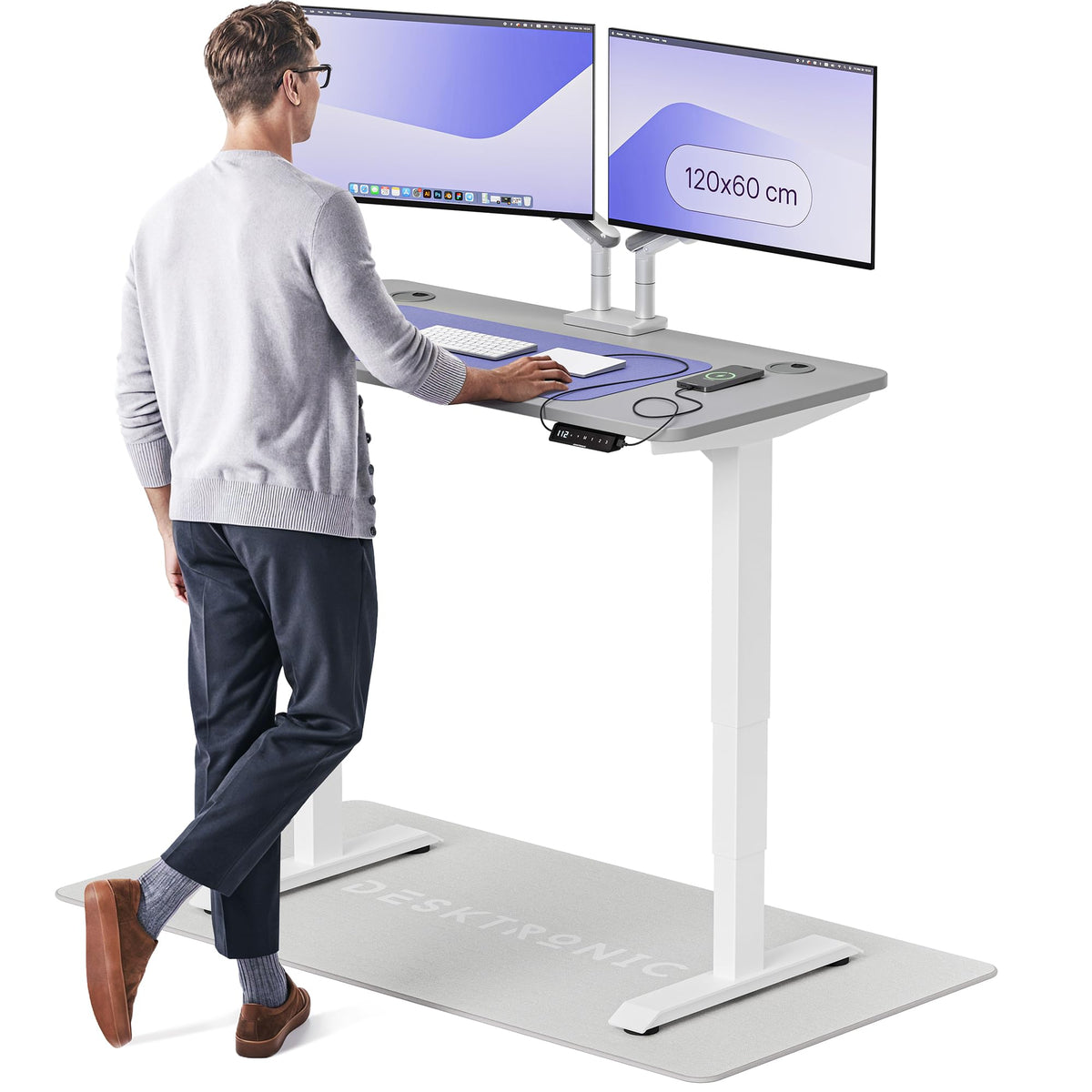 Desktronic HomePro Schreibtisch elektrisch höhenverstellbar, Steh-Sitz Schreibtisch mit Dual Motor, Touchscreen & USB-A/USB-C