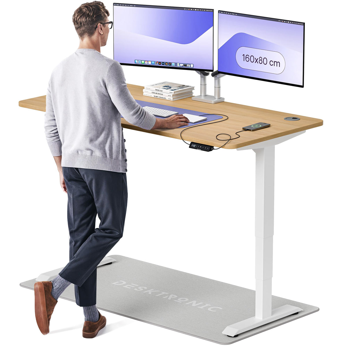 Desktronic HomePro Schreibtisch elektrisch höhenverstellbar, Steh-Sitz Schreibtisch mit Dual Motor, Touchscreen & USB-A/USB-C