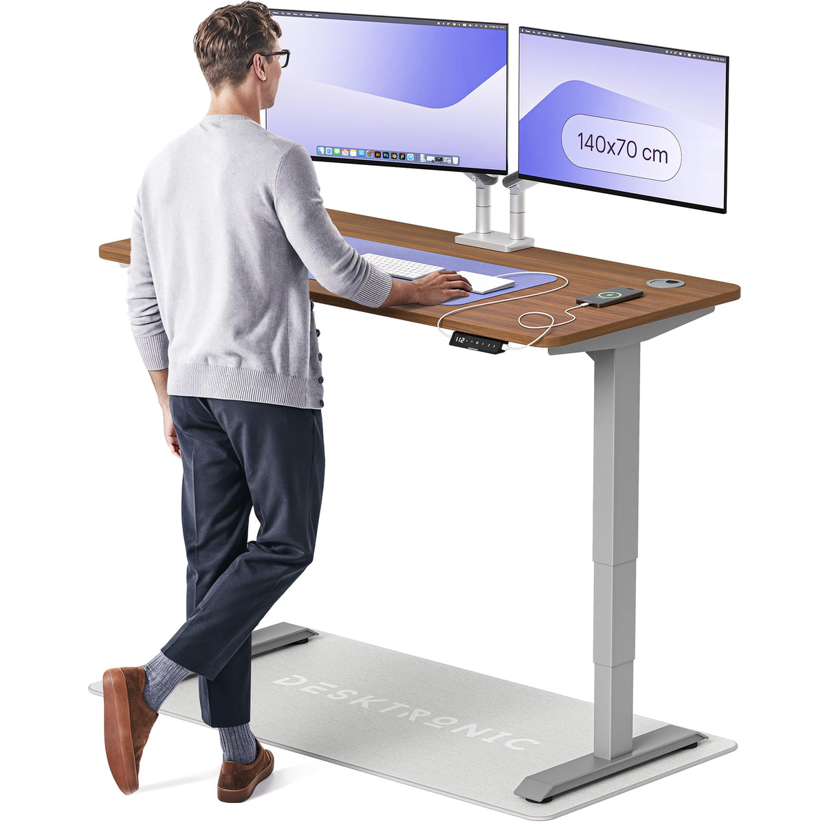 Desktronic HomePro Schreibtisch elektrisch höhenverstellbar, Steh-Sitz Schreibtisch mit Dual Motor, Touchscreen & USB-A/USB-C