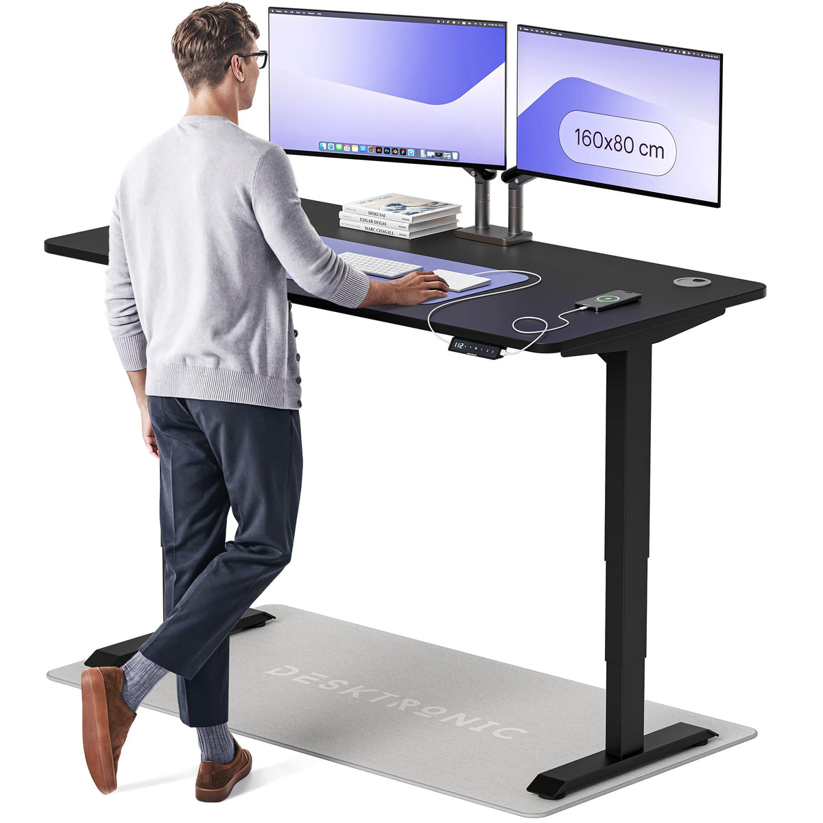 Desktronic HomePro Schreibtisch elektrisch höhenverstellbar, Steh-Sitz Schreibtisch mit Dual Motor, Touchscreen & USB-A/USB-C