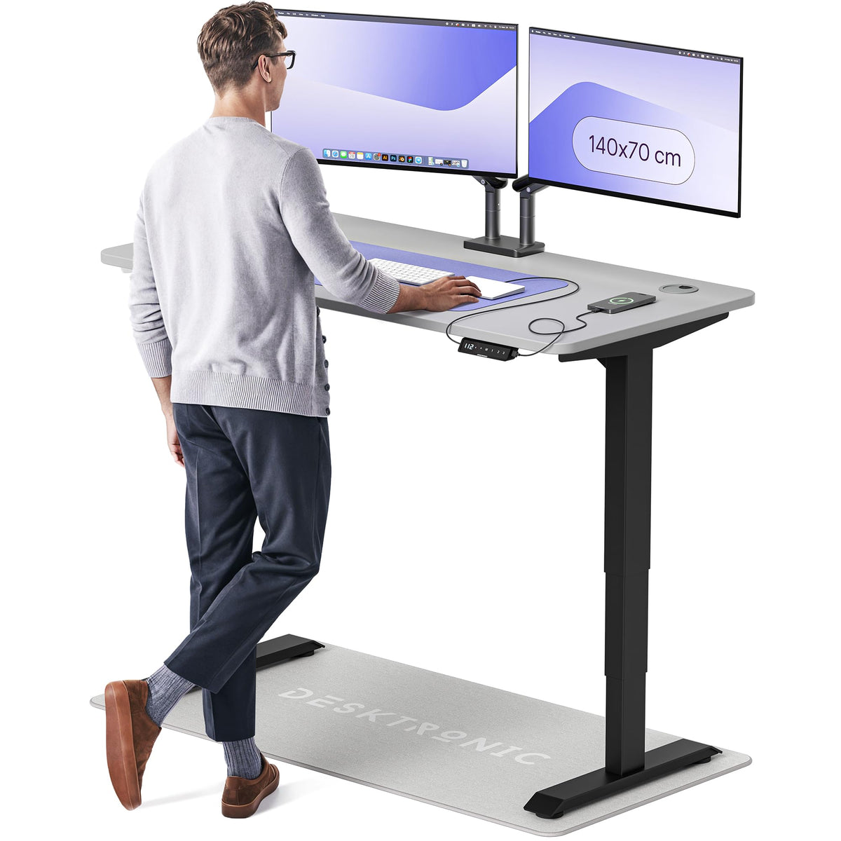Desktronic HomePro Schreibtisch elektrisch höhenverstellbar, Steh-Sitz Schreibtisch mit Dual Motor, Touchscreen & USB-A/USB-C