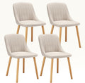 Esszimmerstühle Beige 4er Set Holzbeine Polsterstuhl Küchenstuhl aus Polyester Stühle Esszimmer Wohnzimmerstuhl für Esszimmer Küche Büro