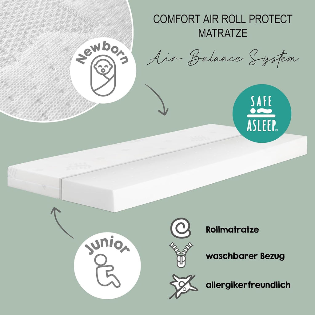 roba Babybett Set 70x140 cm mit Matratze, Bettwäsche & Himmel – Umbaubares Kinderbett zum Juniorbett, höhenverstellbar