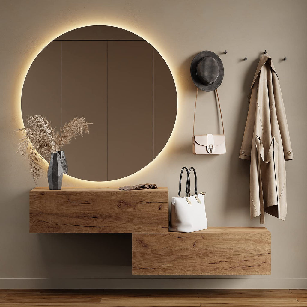 Planetmöbel Garderobe Flur mit Stauraum, Wandgarderobe mit 2 Klappen, Dielenschrank aus Holzwerkstoff Gold Eiche/Anthrazit