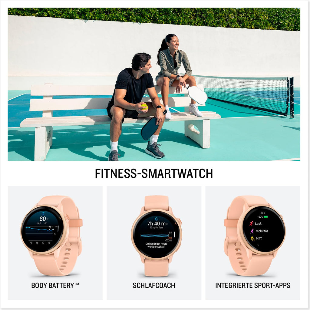 Garmin Vivoactive 6, 42 mm, GPS-Fitness-Smartwatch, Bone/Pink Dawn Metallic