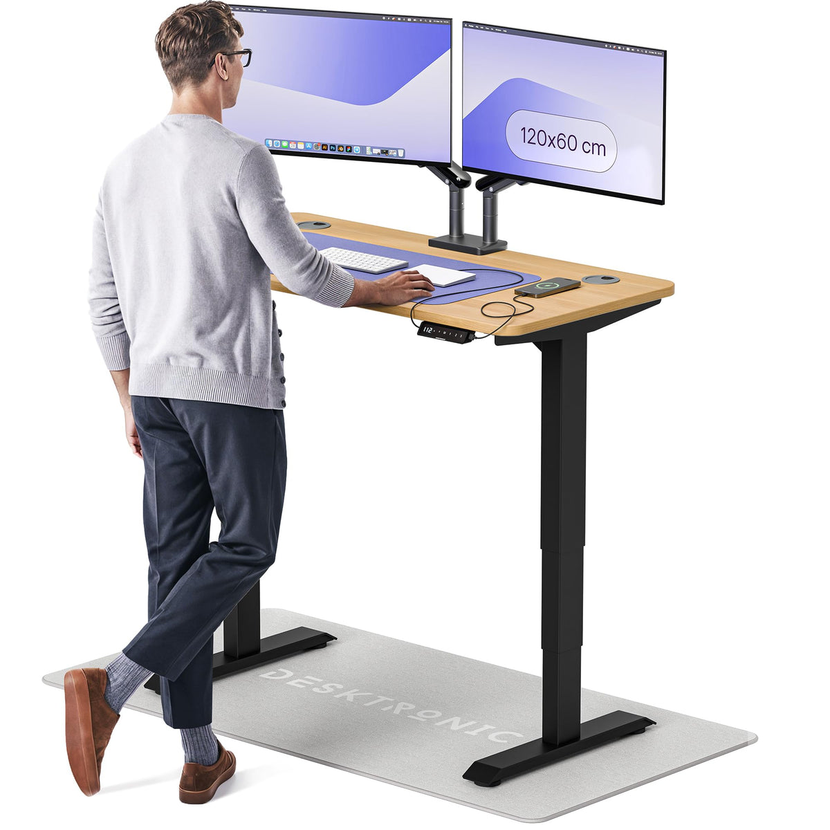Desktronic HomePro Schreibtisch elektrisch höhenverstellbar, Steh-Sitz Schreibtisch mit Dual Motor, Touchscreen & USB-A/USB-C