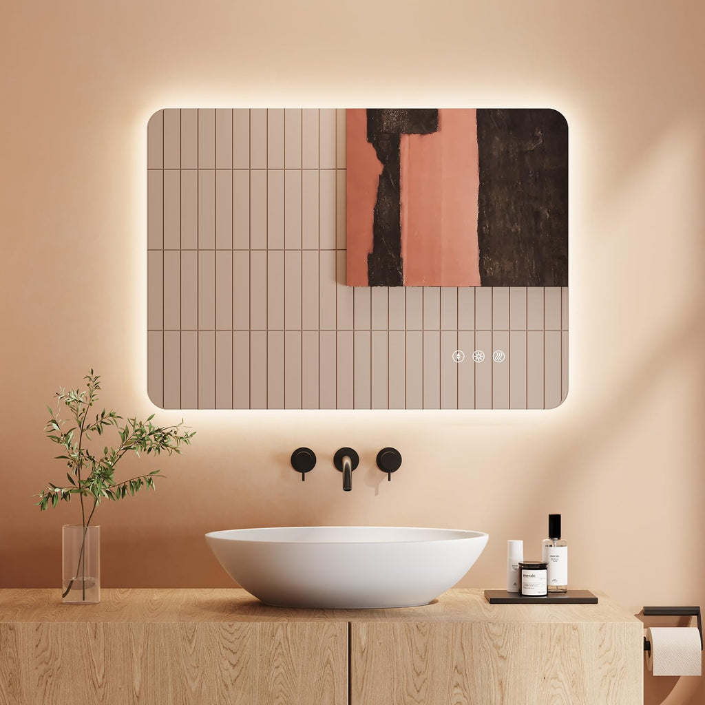 Dripex Badezimmerspiegel Led Badspiegel Rund, Touch-Schalter, Dimmbar, 3 Lichtfarbe Einstellbare Spiegel Bad mit Beleuchtung, LED Wandspiegel mit Licht, Beschlagfrei 80x80 cm