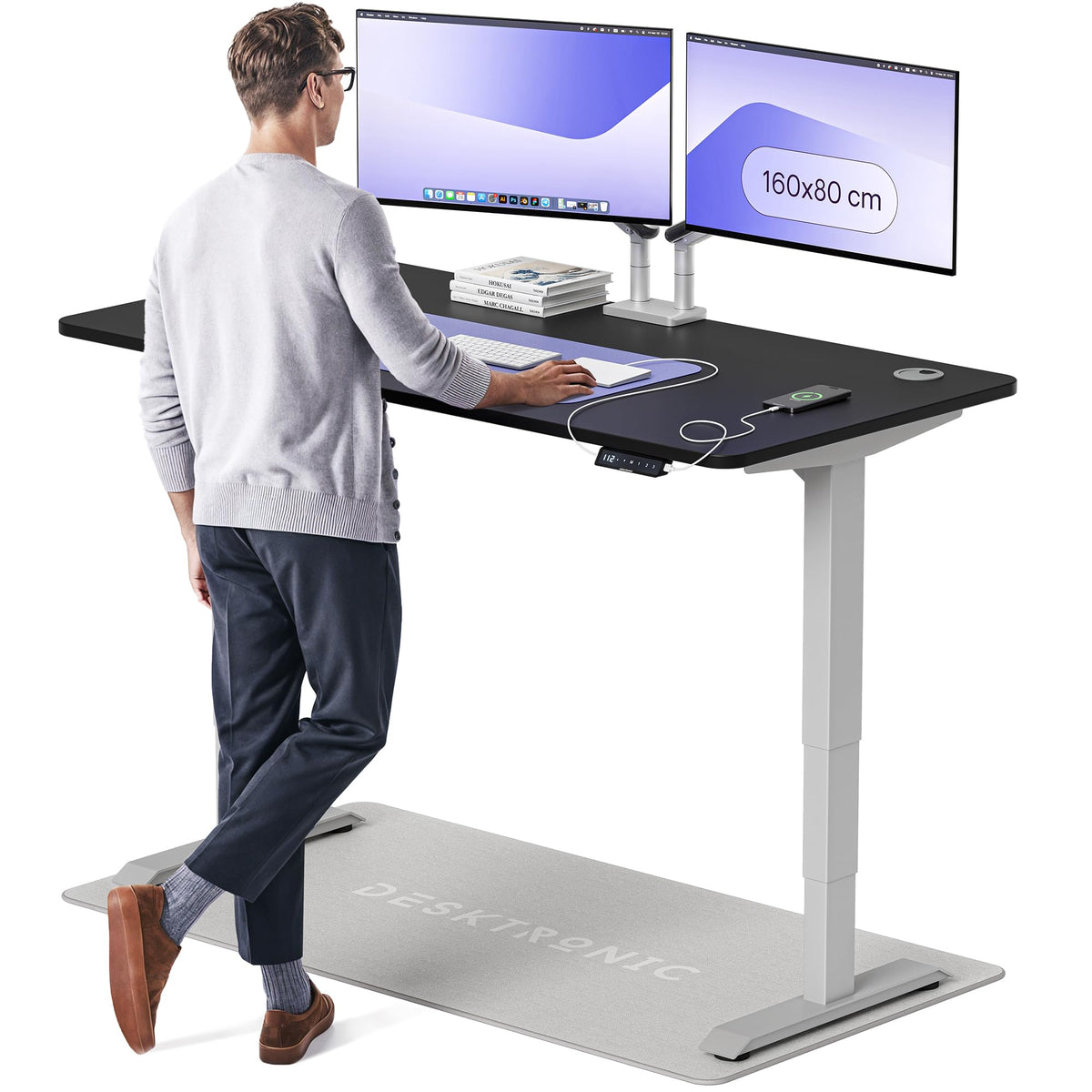Desktronic HomePro Schreibtisch elektrisch höhenverstellbar, Steh-Sitz Schreibtisch mit Dual Motor, Touchscreen & USB-A/USB-C