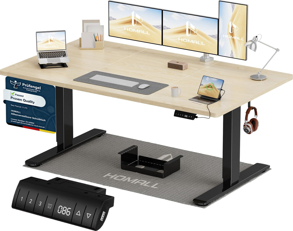 Homall Elektrischer Schreibtisch höhenverstellbar Weiß – Standing Desk mit USB-A, Memory-Funktion & Kabelmanagement