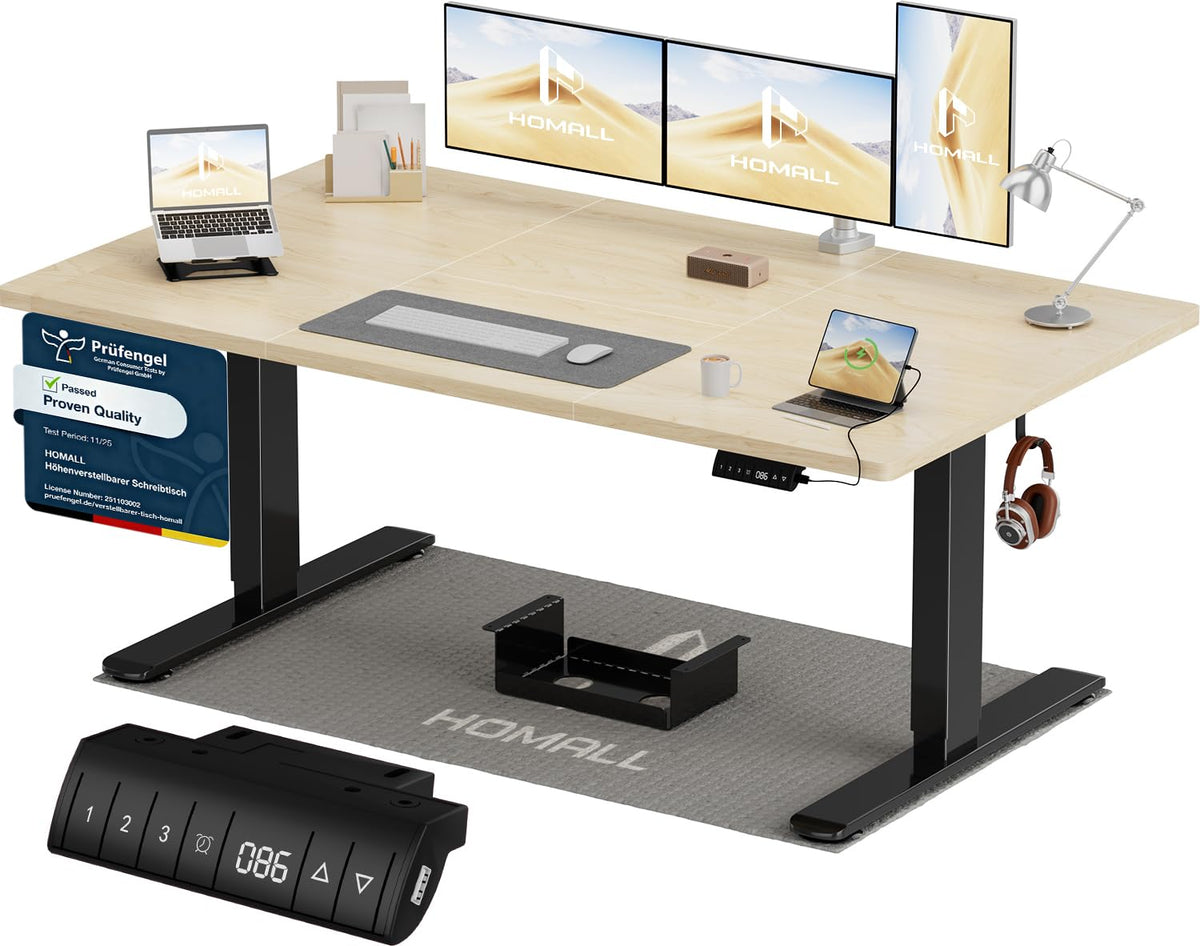 Homall Elektrischer Schreibtisch höhenverstellbar Weiß – Standing Desk mit USB-A, Memory-Funktion & Kabelmanagement