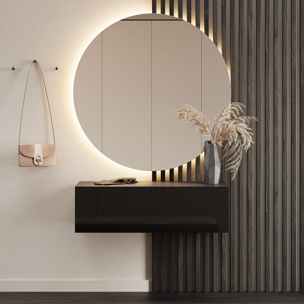 Planetmöbel Garderobe Flur mit Stauraum, Wandgarderobe mit 2 Klappen, Dielenschrank aus Holzwerkstoff Gold Eiche/Anthrazit