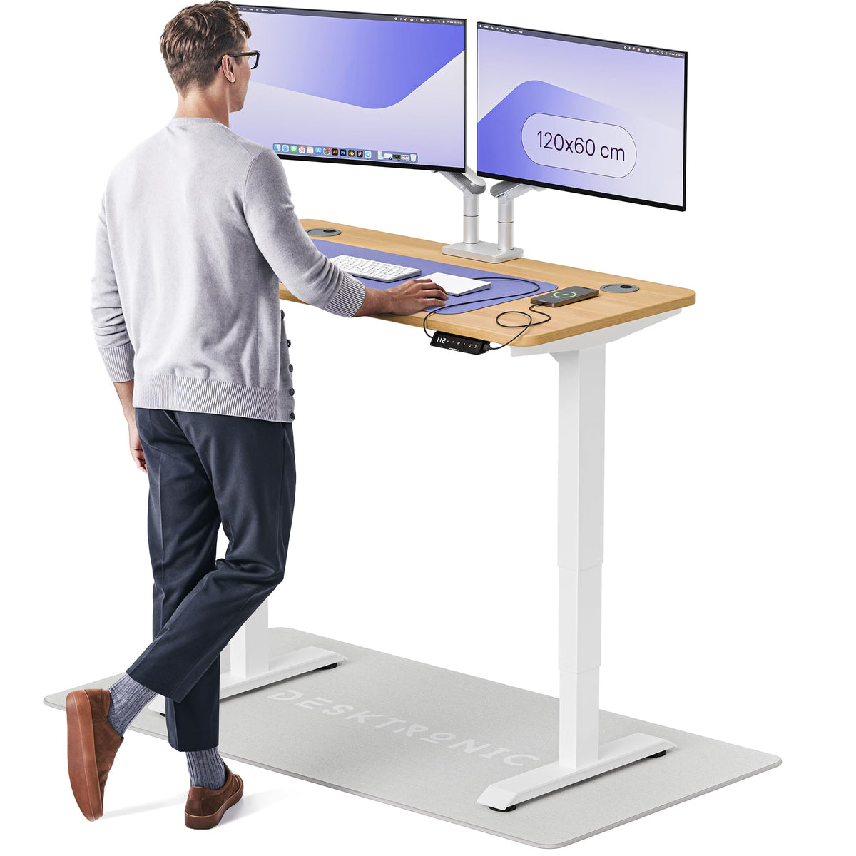 Desktronic HomePro Schreibtisch elektrisch höhenverstellbar, Steh-Sitz Schreibtisch mit Dual Motor, Touchscreen & USB-A/USB-C