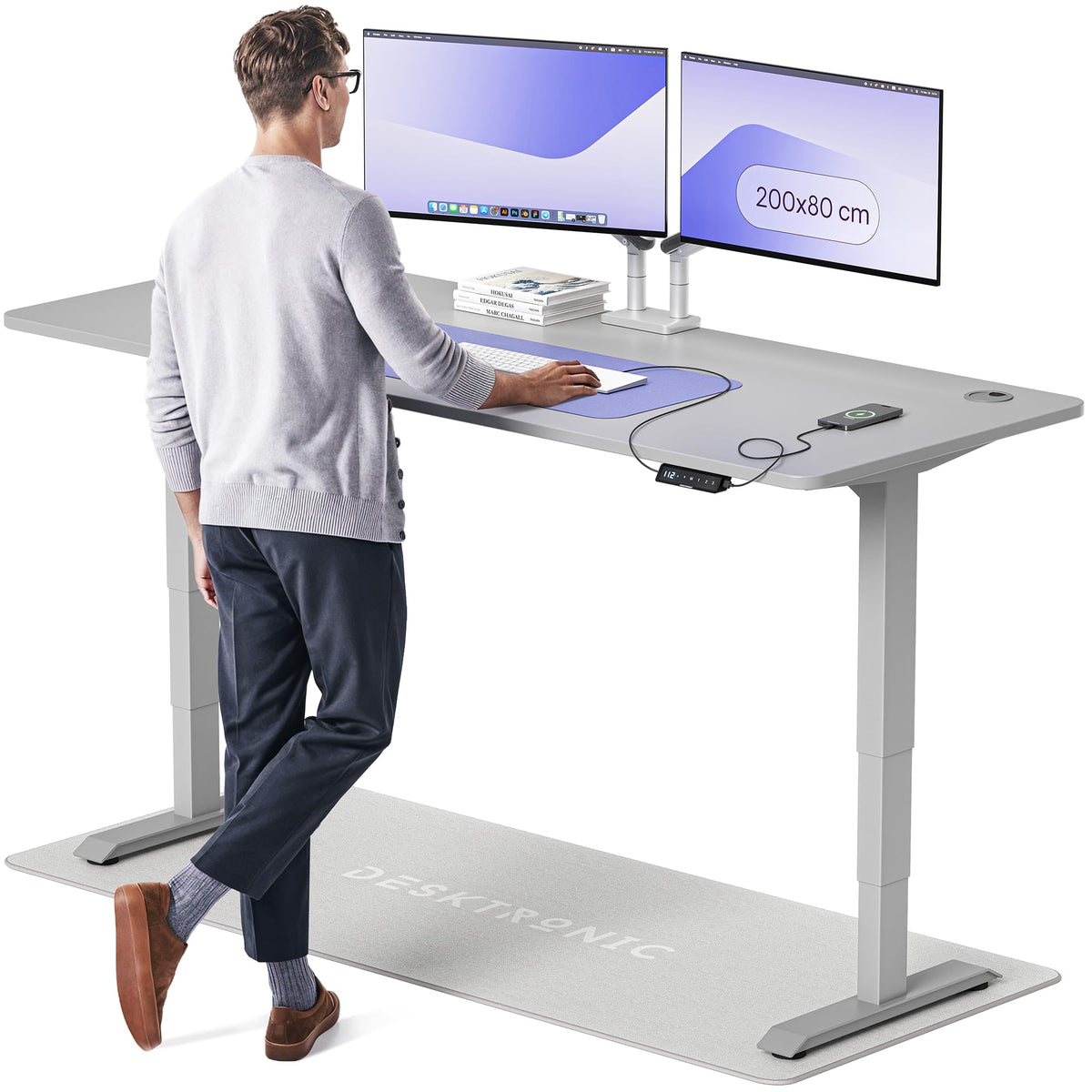 Desktronic HomePro Schreibtisch elektrisch höhenverstellbar, Steh-Sitz Schreibtisch mit Dual Motor, Touchscreen & USB-A/USB-C