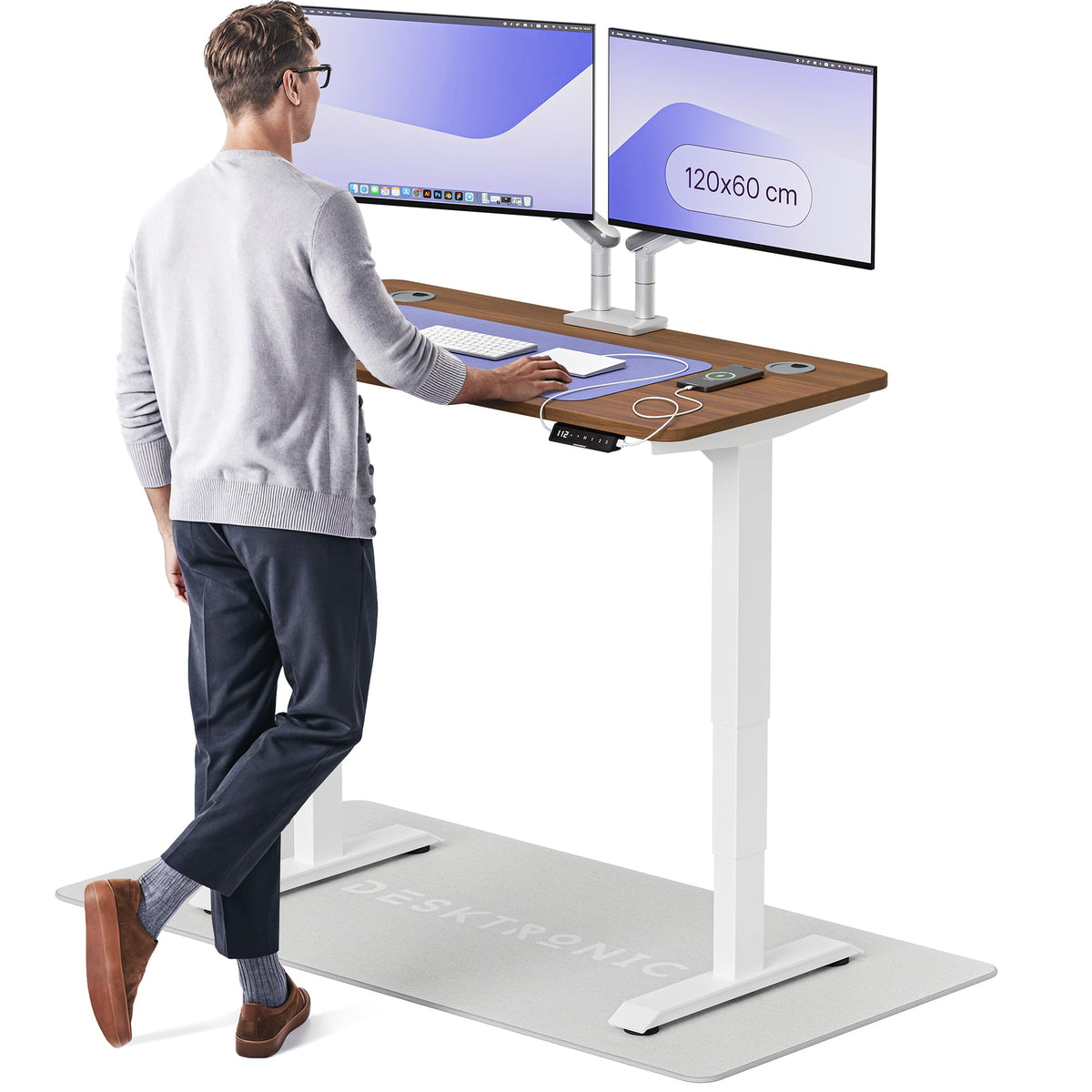 Desktronic HomePro Schreibtisch elektrisch höhenverstellbar, Steh-Sitz Schreibtisch mit Dual Motor, Touchscreen & USB-A/USB-C
