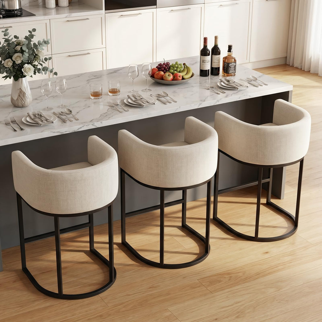 Barhocker 2er Set, 62 cm Leinen, Beige