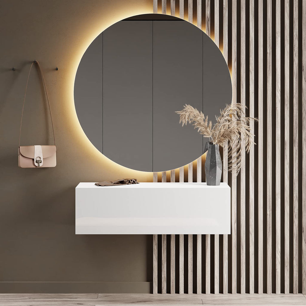 Planetmöbel Garderobe Flur mit Stauraum, Wandgarderobe mit 2 Klappen, Dielenschrank aus Holzwerkstoff Gold Eiche/Anthrazit