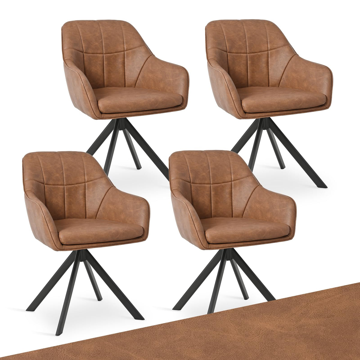 Drehstuhl Esszimmer 4er Set Samt Grün mit Armlehne Polsterstuhl Esszimmerstühle drehbar Küchenstuhl mit Metallbeine für Wohnzimmer Esszimmer