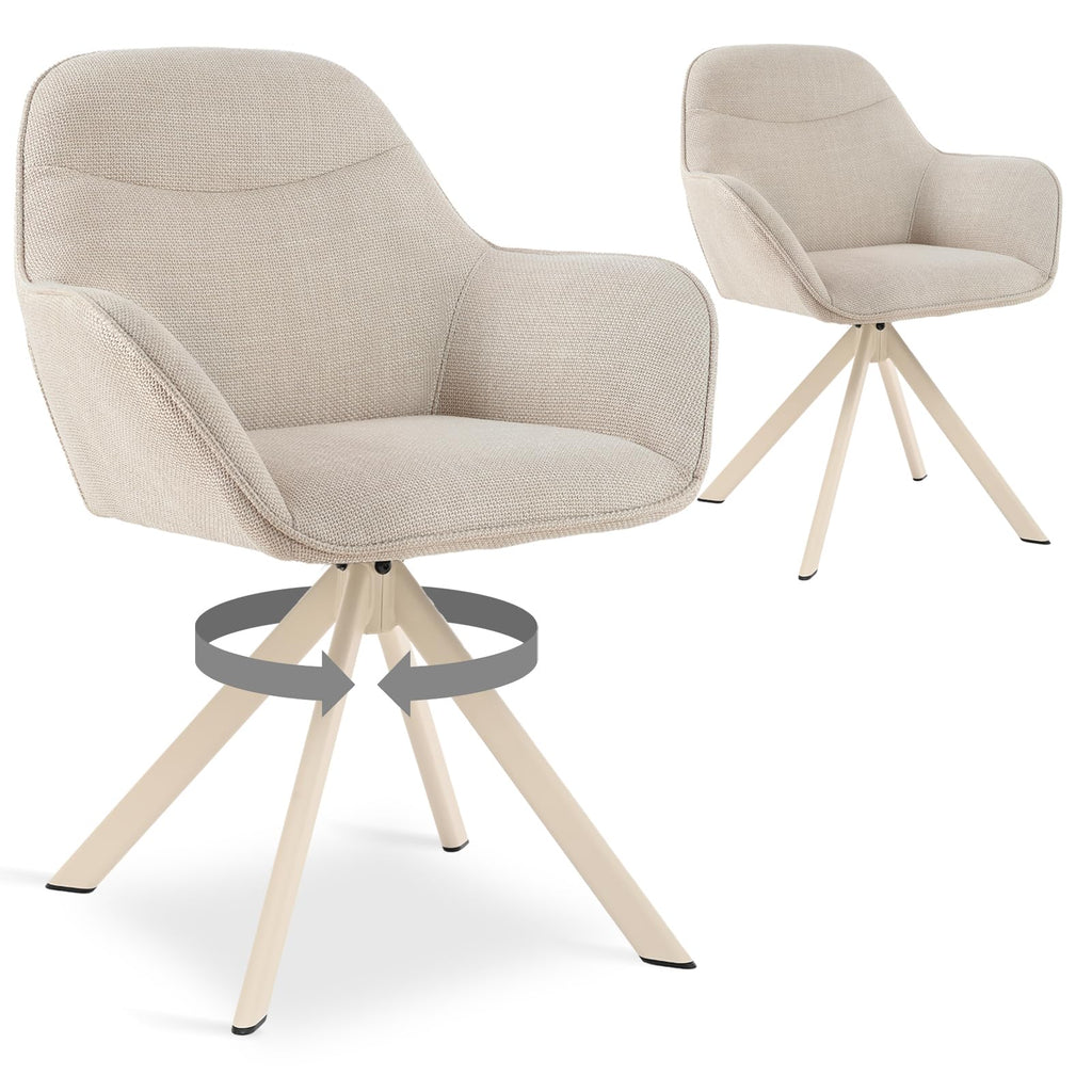 Esszimmerstühle Drehbar 4er Set mit Armlehne, 360° drehbar, Polsterstuhl Leinen, Drehstuhl Esszimmer Beige, Küchenstuhl mit Metallbeine für Esszimmer, Wohnzimmer, Büro