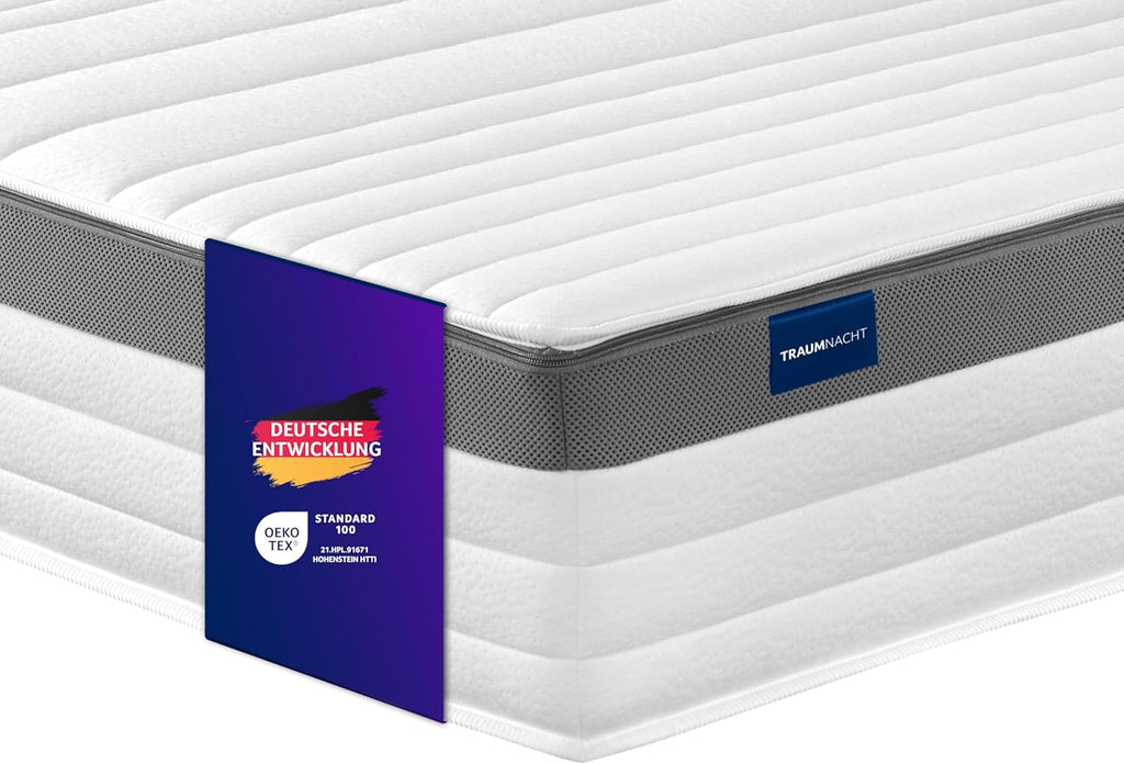 Traumnacht Exklusiv 7-Zonen 1.000er Tonnentaschenfederkernmatratze, Stiftung Warentest Testurteil Gut - Ausgabe 10/2023, 23 cm Premiumhöhe, Öko-Tex zertifiziert, Härtegrad 4 (H4), 100 x 200 cm