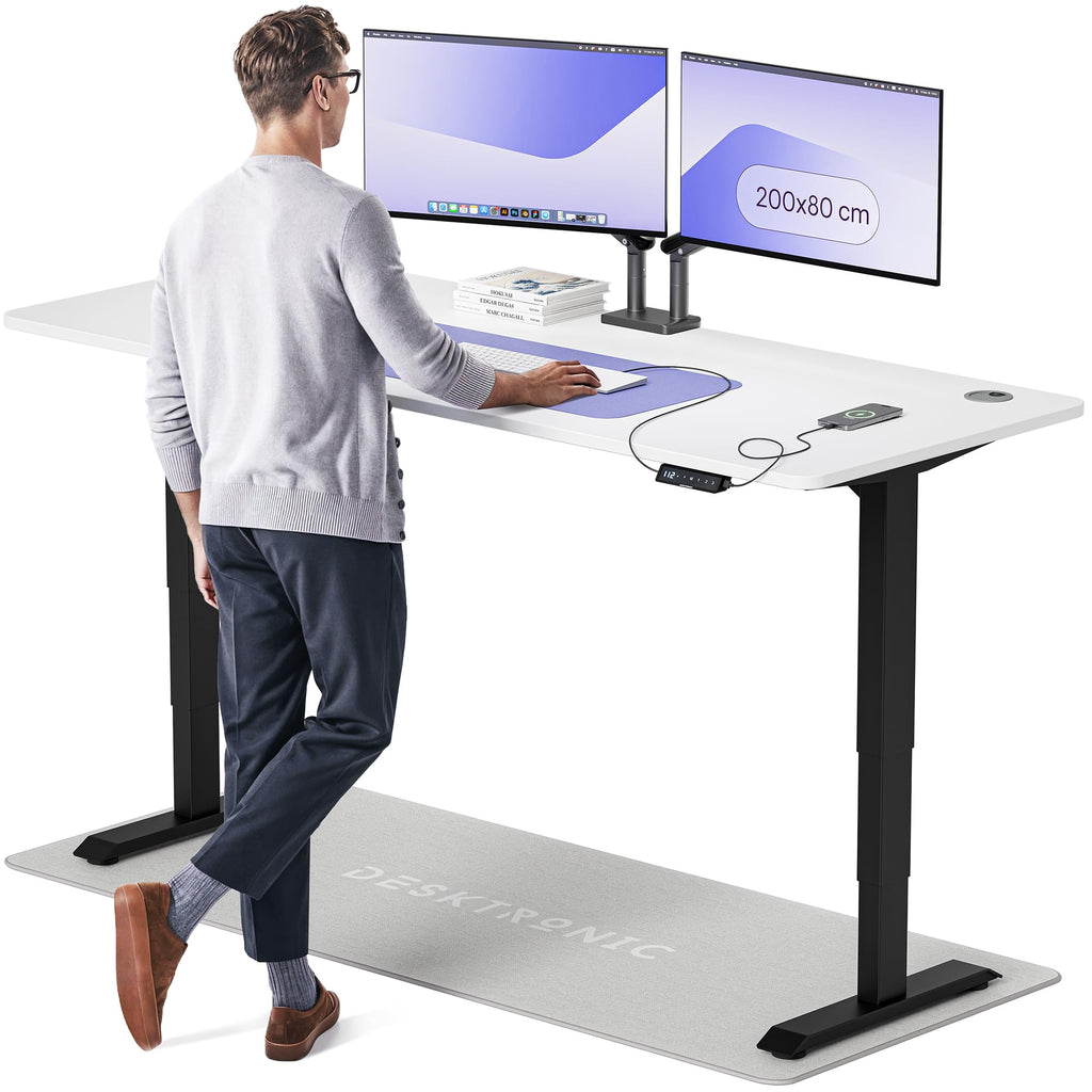 Desktronic HomePro Schreibtisch elektrisch höhenverstellbar, Steh-Sitz Schreibtisch mit Dual Motor, Touchscreen & USB-A/USB-C