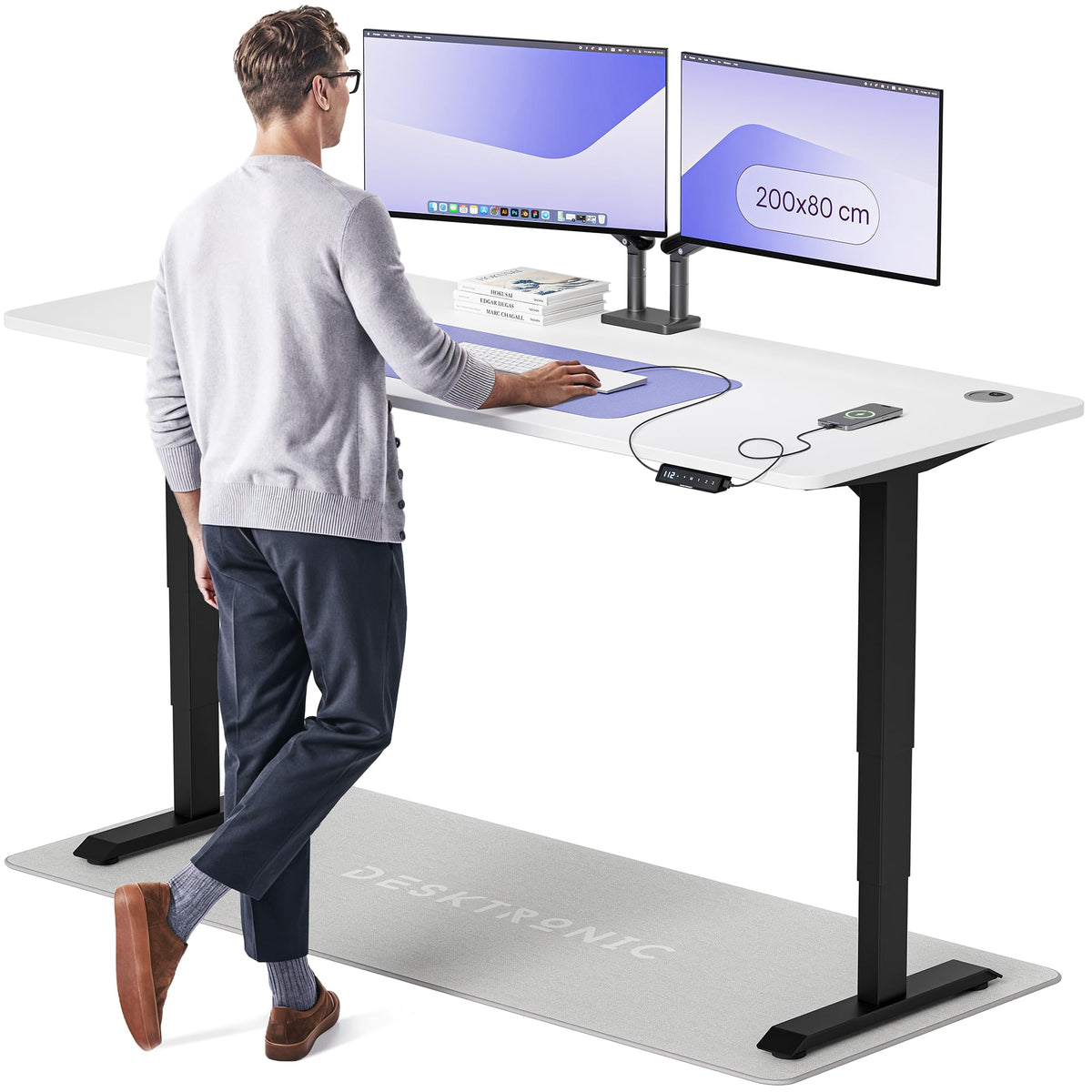 Desktronic HomePro Schreibtisch elektrisch höhenverstellbar, Steh-Sitz Schreibtisch mit Dual Motor, Touchscreen & USB-A/USB-C