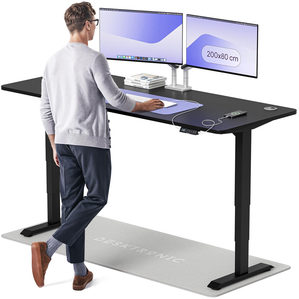 Desktronic HomePro Schreibtisch elektrisch höhenverstellbar, Steh-Sitz Schreibtisch mit Dual Motor, Touchscreen & USB-A/USB-C