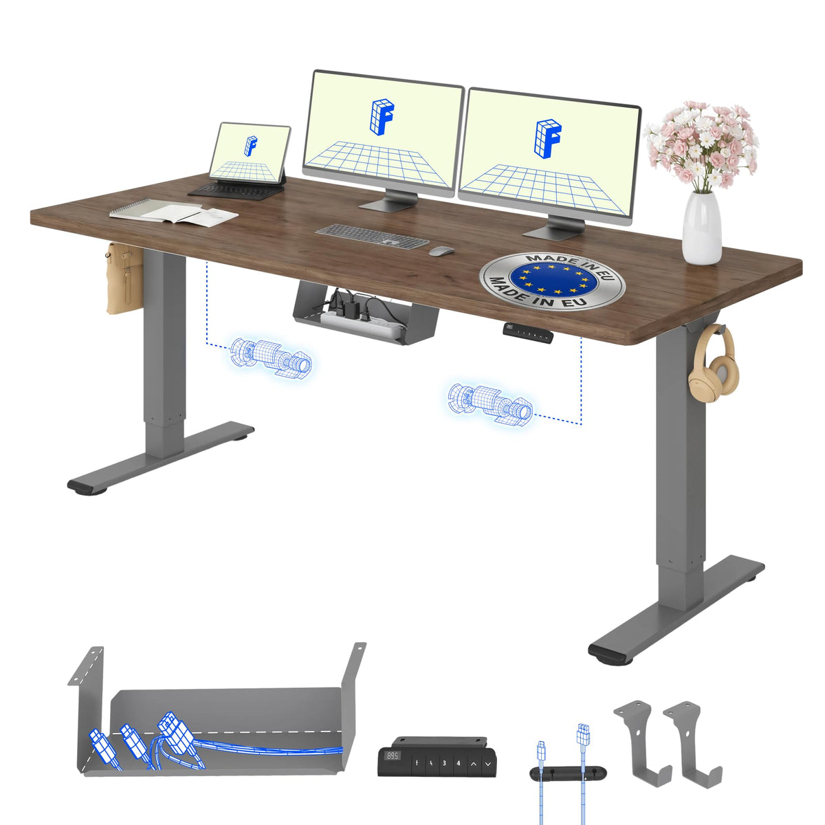 FLEXISPOT Höhenverstellbarer Schreibtisch elektrisch, Doppelmotor 160x80 cm