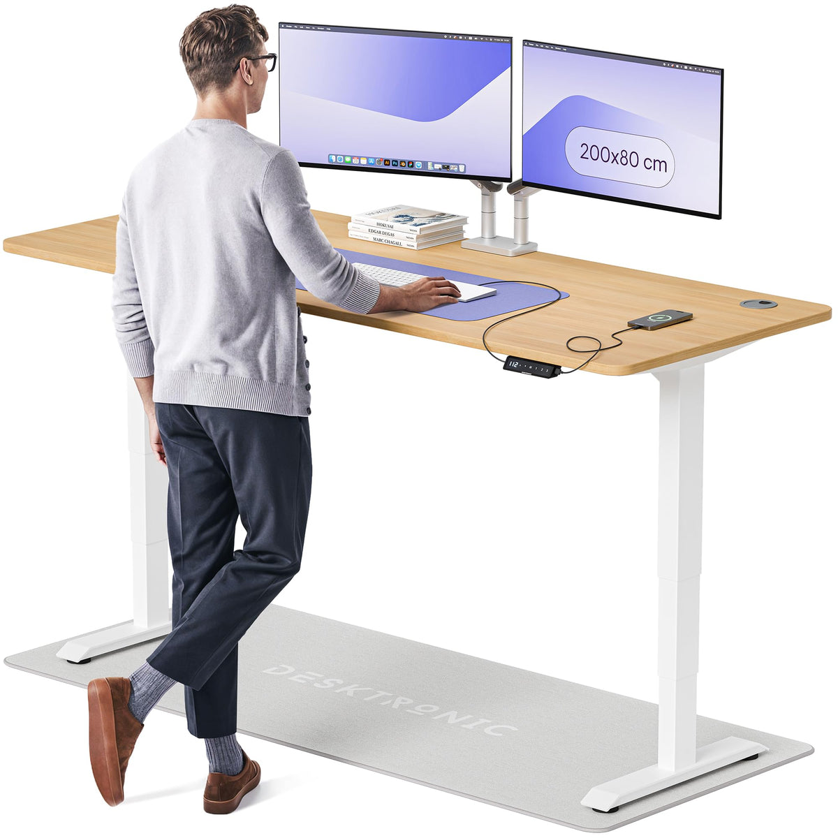 Desktronic HomePro Schreibtisch elektrisch höhenverstellbar, Steh-Sitz Schreibtisch mit Dual Motor, Touchscreen & USB-A/USB-C