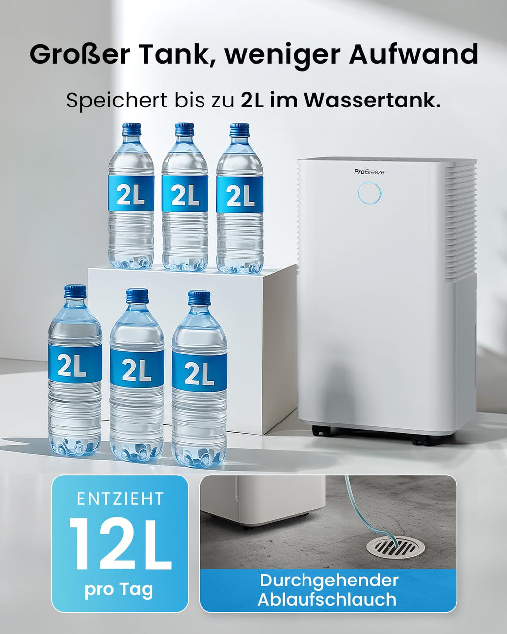 Pro Breeze OmniDry Luftentfeuchter mit App & WLAN, 12L in 24h Entfeuchtungsleistung - Luftentfeuchter elektrisch mit Wäschemodus, Feuchtigkeitssensor, Timer - Gegen Schimmel - Entfeuchter für bis 25m²