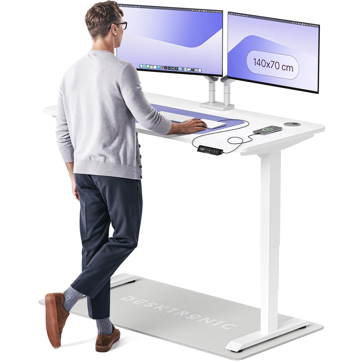 Desktronic HomePro Schreibtisch elektrisch höhenverstellbar, Steh-Sitz Schreibtisch mit Dual Motor, Touchscreen & USB-A/USB-C
