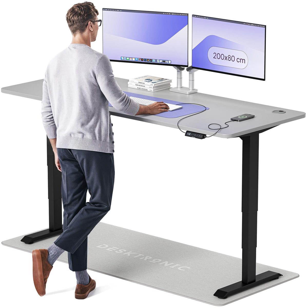 Desktronic HomePro Schreibtisch elektrisch höhenverstellbar, Steh-Sitz Schreibtisch mit Dual Motor, Touchscreen & USB-A/USB-C