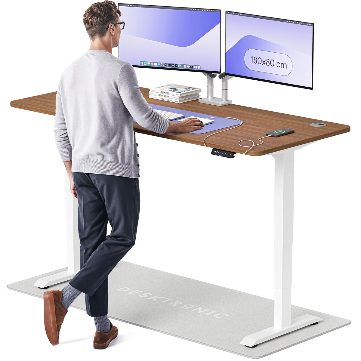 Desktronic HomePro Schreibtisch elektrisch höhenverstellbar, Steh-Sitz Schreibtisch mit Dual Motor, Touchscreen & USB-A/USB-C