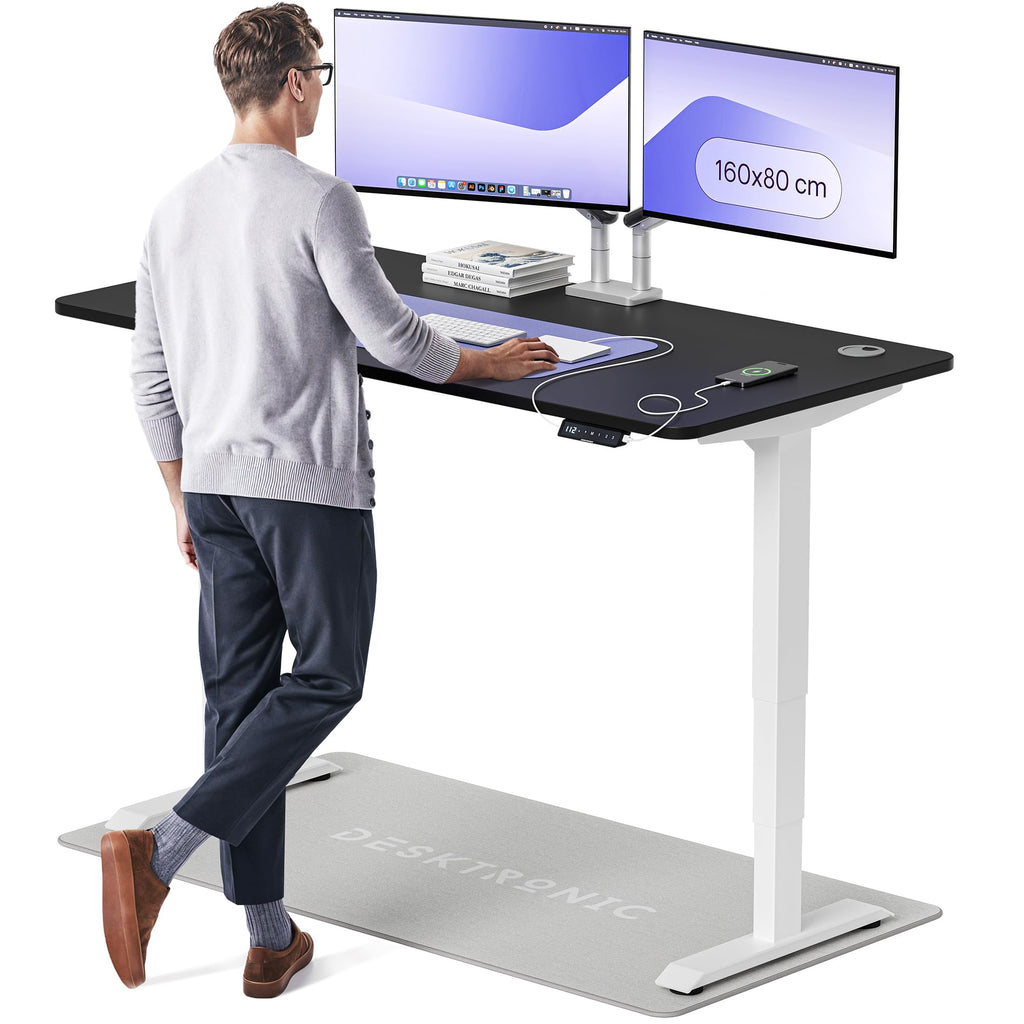 Desktronic HomePro Schreibtisch elektrisch höhenverstellbar, Steh-Sitz Schreibtisch mit Dual Motor, Touchscreen & USB-A/USB-C