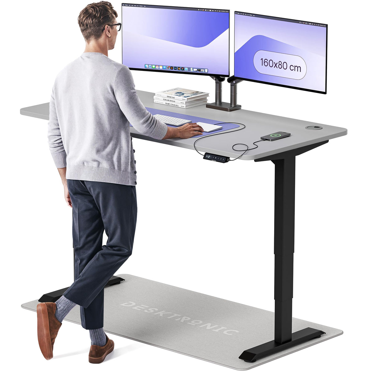 Desktronic HomePro Schreibtisch elektrisch höhenverstellbar, Steh-Sitz Schreibtisch mit Dual Motor, Touchscreen & USB-A/USB-C