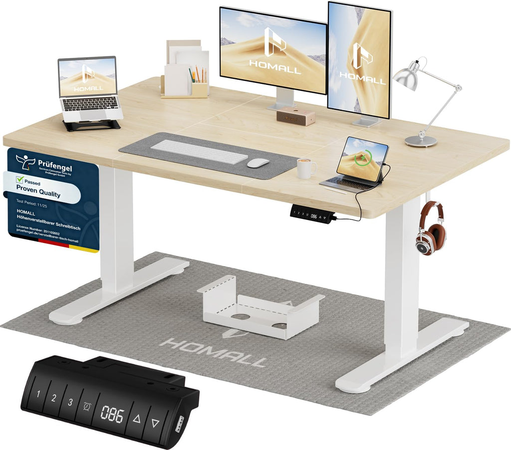Homall Elektrischer Schreibtisch höhenverstellbar Weiß – Standing Desk mit USB-A, Memory-Funktion & Kabelmanagement