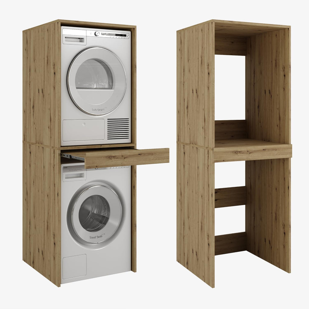 PLATAN ROOM Hochschrank Badschrank Waschmaschine Trockner Schrank Waschmaschinenschrank für Waschmaschine & Wäschetrockner Überbauschrank 187 x 65 x 66 cm Badregal (Weiß, 66 cm breit)