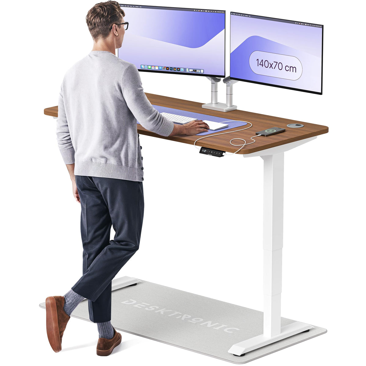 Desktronic HomePro Schreibtisch elektrisch höhenverstellbar, Steh-Sitz Schreibtisch mit Dual Motor, Touchscreen & USB-A/USB-C