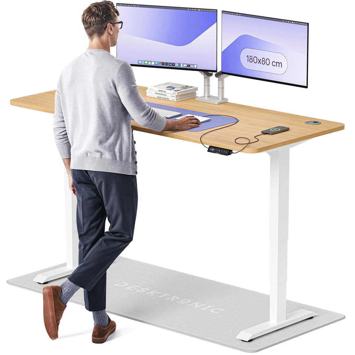 Desktronic HomePro Schreibtisch elektrisch höhenverstellbar, Steh-Sitz Schreibtisch mit Dual Motor, Touchscreen & USB-A/USB-C