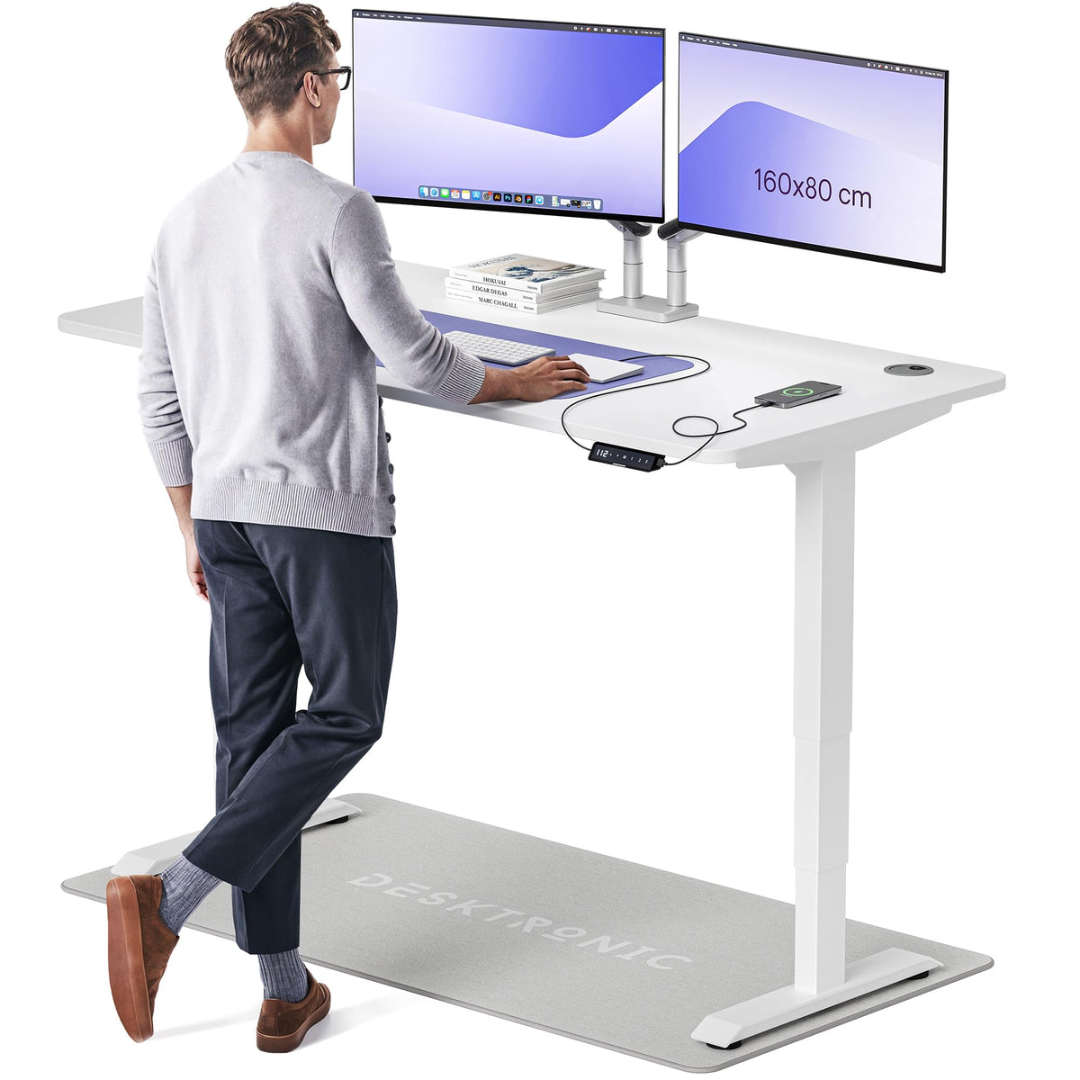 Desktronic HomePro Schreibtisch elektrisch höhenverstellbar, Steh-Sitz Schreibtisch mit Dual Motor, Touchscreen & USB-A/USB-C