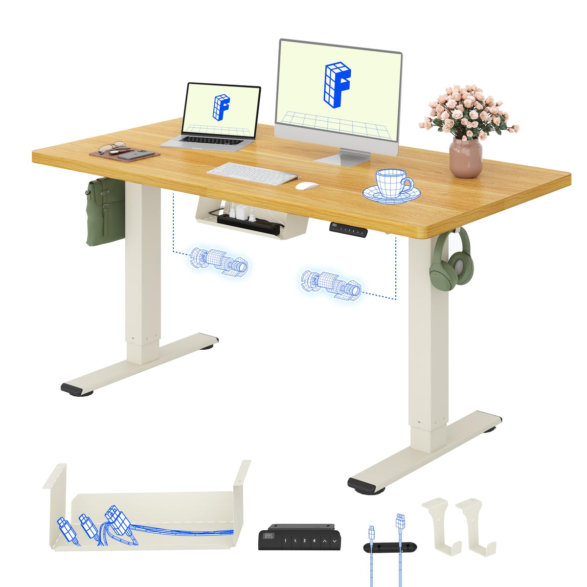 FLEXISPOT Höhenverstellbarer Schreibtisch elektrisch, Doppelmotor 160x80 cm